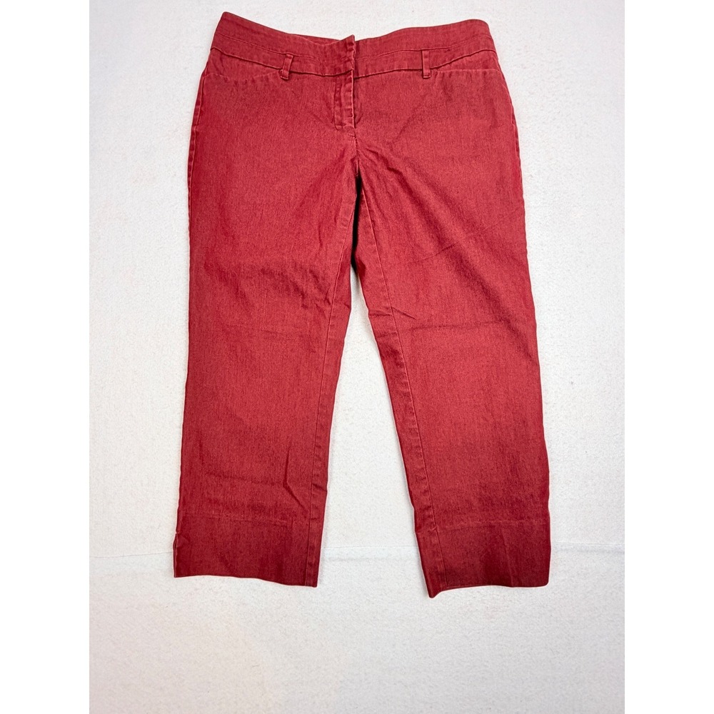New York & Company Stretch Red Cropped Pants Straight Leg Side Slit Size 4